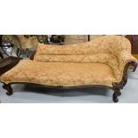Fine Quality 19thC Rosewood framed Sofa/Chaise Longue, on cabriole legs, the sprung seat covered