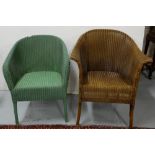 2 Bergere armchairs, one brown, one green