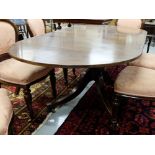 Georgian Mahogany Oval End extending Dining Table, on a pod with 4 splayed legs, brass toes (73”w x