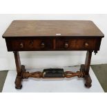 William IV Mahogany side table, 2 apron drawers above a stretcher base, with padded foot rest, 36"