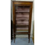 Mahogany display cabinet with single glazed door, tapered legs, 26"w x 60"h