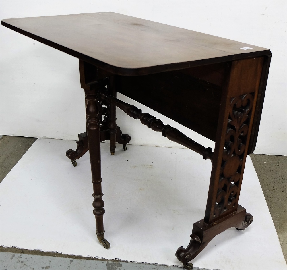 Mahogany Drop Leaf Sutherland Table with fretwork ends, 36”w (extends 37”) - Image 2 of 2
