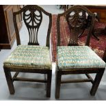 Matching set of 6 carved oak dining chairs with splat backs, square legs with impressed designs