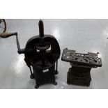 American “Enterprise” Metal Press with Handle & a metal stove (2)