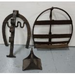 2 metal Fire Cranes & (1 oval top, adjustable) & a metal shelf (3)