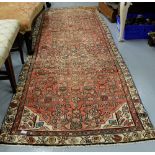 Large red ground Persian Hamadan Runner, all over design, 2.85m x 1.03m