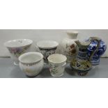 7 x porcelain floral and plant vases, mainly English with floral decor, 1 blue/white Chinese