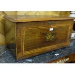 Late 19thC Large Music Box with Swiss Airs, working, marquetry inlaid case, 27”w x 14”h x 16”d