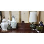 7 x electric table lamps – 4 floral and 3 ceramic green and blue (1 shade)