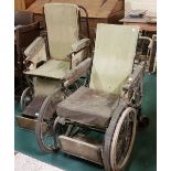 Two Antique Wheel-chairs, canvas seats, with leg rests