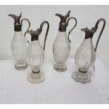 2 pairs of cut glass cruet bottles with English silver lids and handles (4)