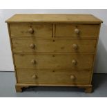 Pine chest of drawers, 2 short over 3 long, on bracket feet, 44"w x 41.5h x 19"d