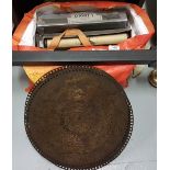 Box of Pianola music rolls & 5 large stenograph records