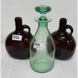 Green Glass Decanters & a pair of brown glass ewers (3)