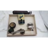 Pair “Ronson” Queen Ann Cigarette Lighters, 5 small oil cans & a copper fire extinguisher (8)