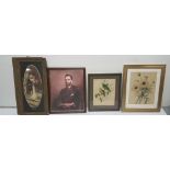 Pair of late Victorian hall pictures in original frames 68cms X 34cms, Botanical Print 58cms X