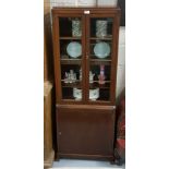 Compact Mahogany Bookcase, the two upper glazed doors enclosing shelves, 22”w x 10”d x 60”h