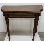 19th C French folding top Card table with parquetry decoration and ormolu edging 88cms wide, 44cms