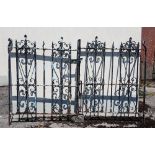 Pair of Antique Black Entrance Gates, 92”w x 5ft h, square bars