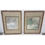 Pair of Oriental Drawings, on rice paper, in decorative bamboo bordered frames, each 27cm h x 23cm w