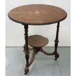 Late Victorian period Circular rosewood table, the top inlaid with mother of pearl decoration and