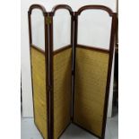 Late 19thC Three Section Folding Room Divider/Screen, with glass upper panels and fabric panels