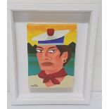 GRAHAM KNUTTEL: Portrait of a Sailor, 36cm h x 28w, mounted on white frame