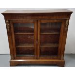 Late 19thC Walnut 2-Door Credenza, the moulded top over two glass doors enclosing shelves, gilt