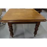 WMIV Mahogany Dining Table, 1 removable leaf, turned legs, castors, 68”l x 49”w