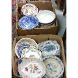 2 boxes of fine china Plates, Bowls, colourful patterns, mainly English