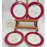 Set of 4 English Porcelain hand painted desert plates, 22cms diameter, pink and white floral