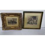 Antique Etching after Rembrandt “The Prodigal Son” & an oleograph “Racehorse”, both framed