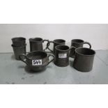 Group of Eight 19th C antique pewter items including 4 pewter mugs