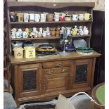 Large Oak Kitchen Dresser, open shelves over a base with drawers and cabinets, 72”w x 78”h