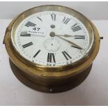 Brass Ships Bulkhead Clock encased in heavy marine brass circular case, stamped Instraiuill F555,