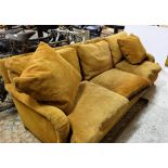 3 seater brown suede covered sofa with 2 matching loose cushions, 87"w x 36"d