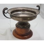 Sheffield silver presentation bowl (729 grams), circular with dolphin shaped carrying handles, 11"
