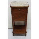 French Bedside Cabinet, the green marble top over a single door enclosing a marble lined interior,