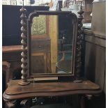 Large Victorian Mahogany Framed Toilet Mirror with “bobbin twist” shaped pillar supports, 36”w by