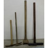 4 wooden handled old farm tools