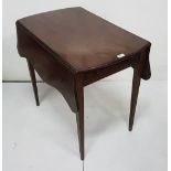 Late 19thC Mahogany Pembroke Table with butterfly, apron drawer, on tapered feet, drop ends, 30”w,