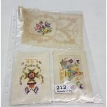 2 x English Embroidered postcards & a lace handkerchief (3)