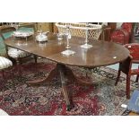 Georgian Mahogany Oval End extending Dining Table, on a pod with 4 splayed legs, brass toes (73”w