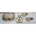 Pair of Walker & Hall Sheffield Sauce Boats, a Silver Plate Tureen with lid and a plated condiment