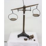 Brass Weighing Scales with 2 small pans & 2 groups of brass weights