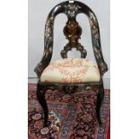 Victorian Papier Mache Side Chair, with decorative mother of pearl inlay, on sabre legs, with a