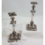 Matching Pair of Ornate Silver Plate Candlesticks