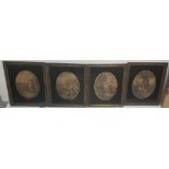 Set of 4 oval Antique “Four Seasons” lithographs, with glass borders, all 43 x 20cm, in gilt frames