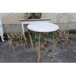 3 piece metal Garden Furniture Set incl. a circular marble topped table and a pair of matching