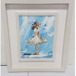 LORNA MILLER: “Irish Dancer in a White Dress”, 39cm h x 29 cm w, in a white frame